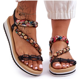 Sandales de coin femmes confortables avec des perles noires