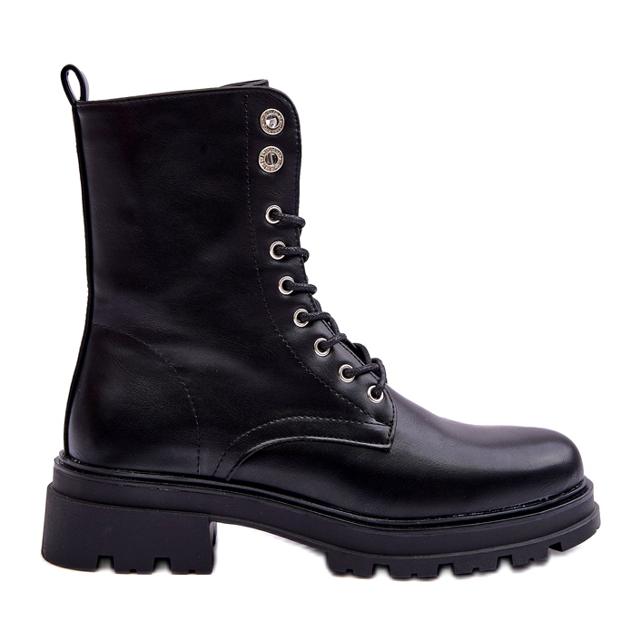 Bottes d'éco-cuir des femmes avec une décoration noire le noir