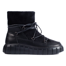 Bottines de neige femme en cuir noir Vinceza