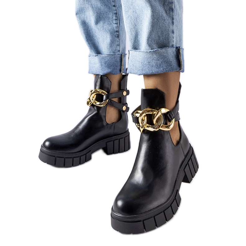 Bottines noires avec chaîne Lancaster le noir
