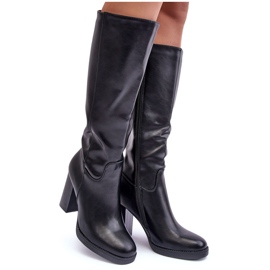 Bottes hauteur genou en cuir élégantes, Felsha noir le noir