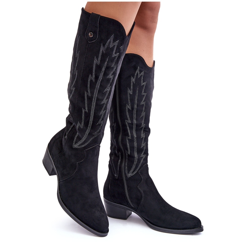 Bottes cowboy à talons bas en daim noir Lunah le noir