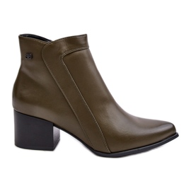 Sergio Leone Bottes à Talons Bas en Cuir Olive Cidi vert