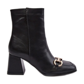 PH2 Bottines à talons hauts en cuir avec décoration, noir Pamelinta