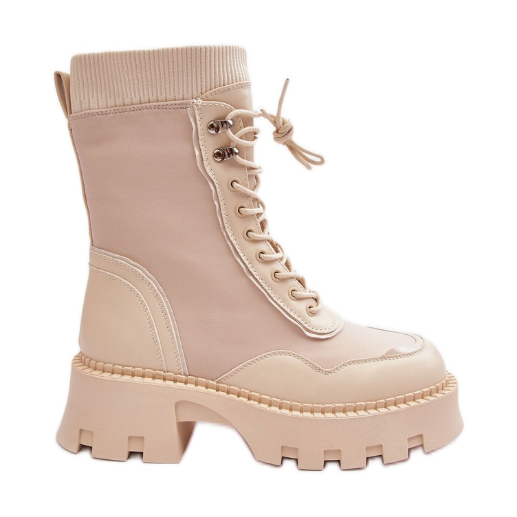 PS1 Bottines de travail épaisses en cuir beige pour femmes Seloma