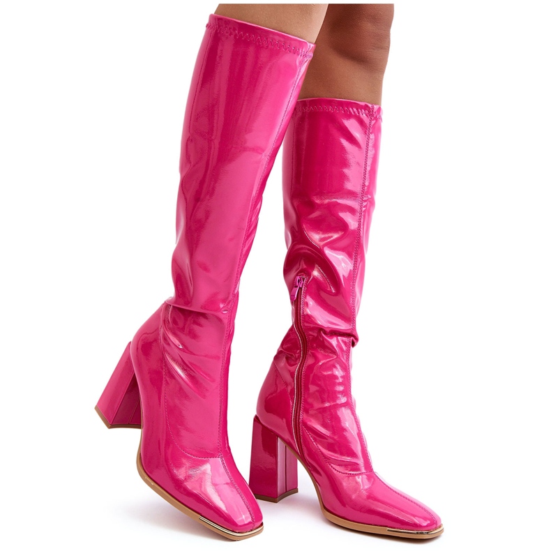PS1 Bottes vernies à talons hauts au-dessus du genou Fuchsia Mlokva rose PS1 Bottes vernies à talons hauts au-dessus du genou Fuchsia Mlokva rose