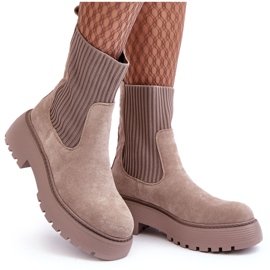 PS1 Bottines En Daim Avec Chaussette Sur Plateforme Et Talon Plat, Beige Foncé Rewam