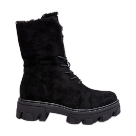PS1 Bottines Worker à lacets en daim avec fourrure, noir Frendo
