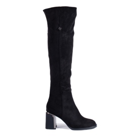 Bottes à talons hauts Shelovet classiques en daim le noir