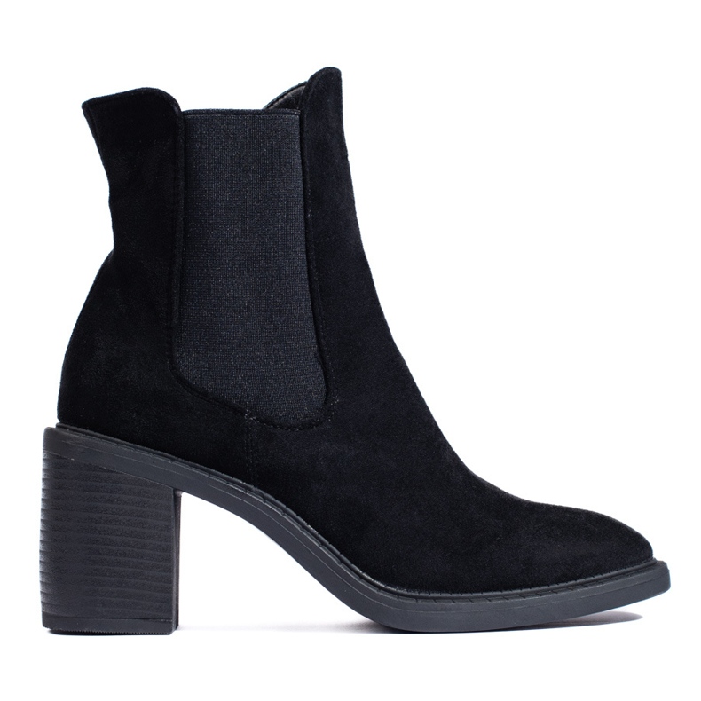 Bottines Chelsea femme en daim noir à talons hauts Shelovet le noir