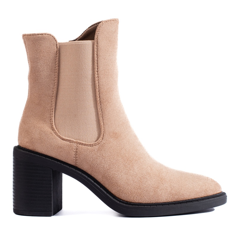 Bottines Chelsea femme en daim beige à talon haut Shelovet Bottines Chelsea femme en daim beige à talon haut Shelovet