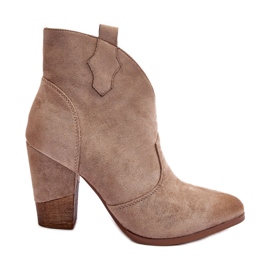 PS1 Bottes de cowboy en daim beiges sur un talon haut
