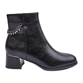 Seastar Bottines à Talon Bas en Cuir Noir Rennie