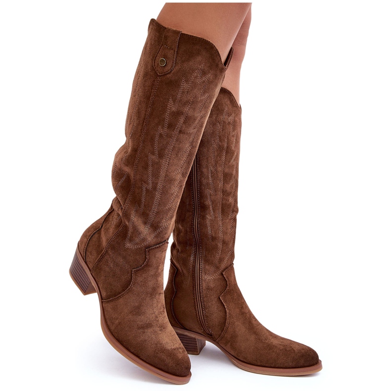 PS1 Bottes cowboy à talons bas en daim marron Lunah brun