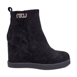 PS1 Bottines compensées isolées en daim avec décoration, Vere noir