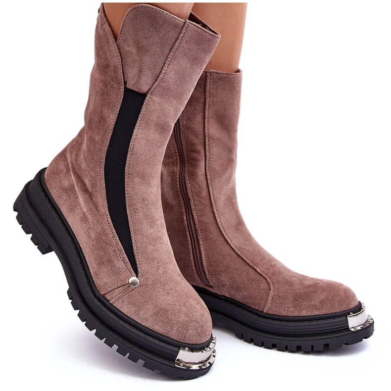 PS1 Bottes isolées en daim sur talon plat, Palimra beige foncé