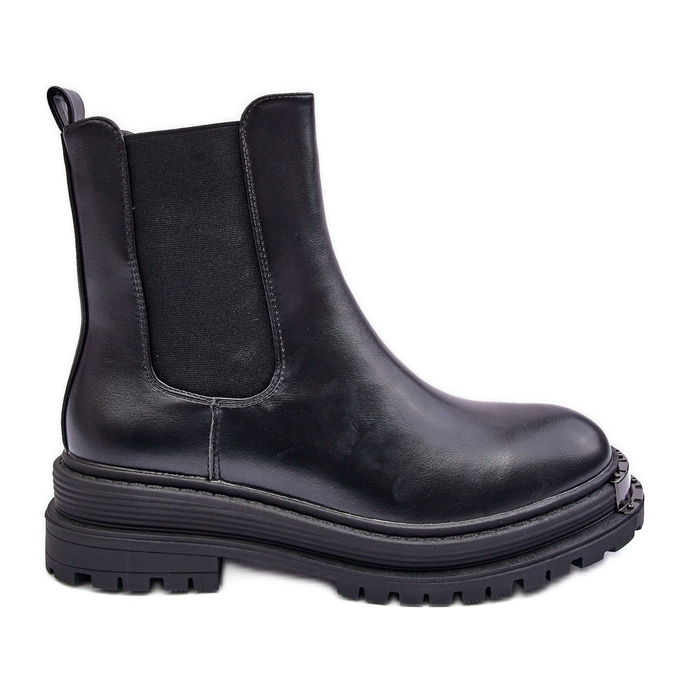 PS1 Bottines Chelsea à talons plats et plateforme, noir, Linestta le noir