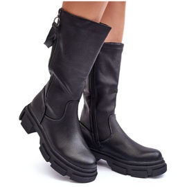 PS1 Bottines Mi-Mollet Noir Lizames le noir