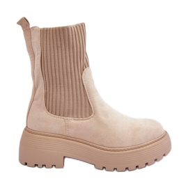 PS1 Bottines En Daim Avec Chaussette Sur Plateforme Et Talon Plat, Beige Rewam