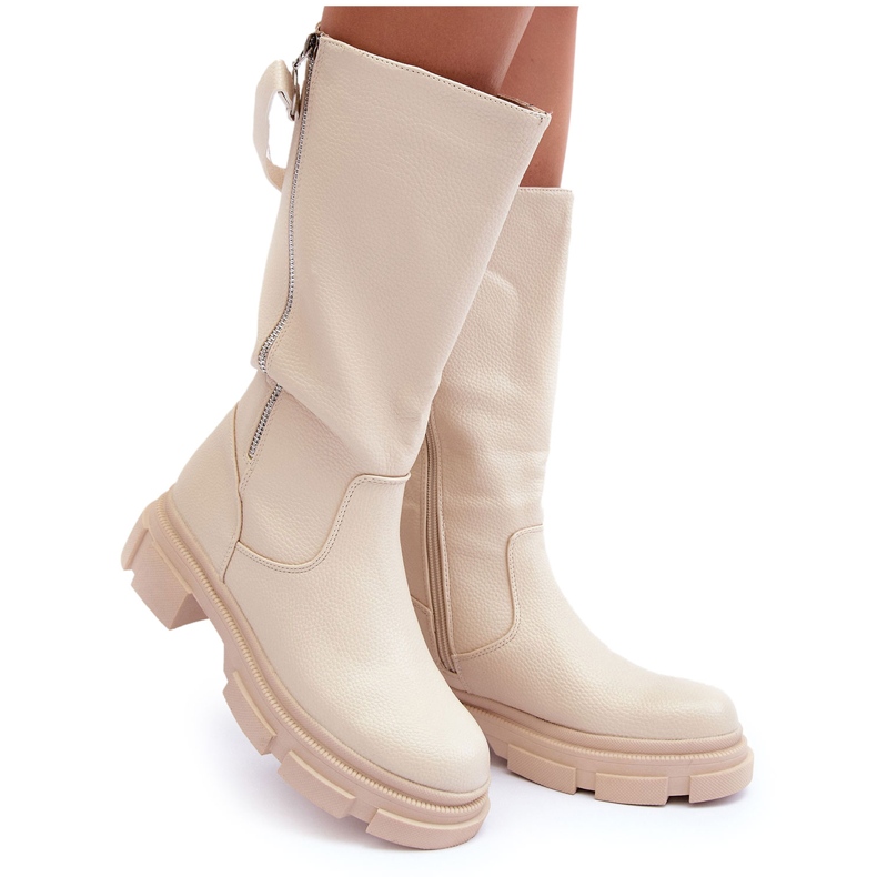 Bottines Mi-Mollet Beige Clair Lizames