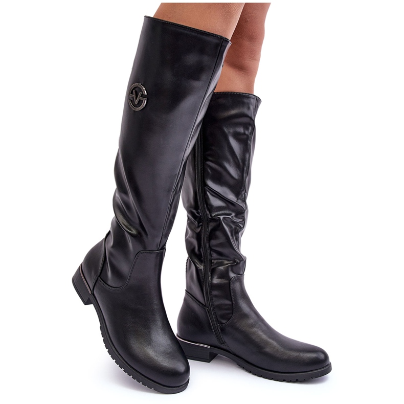 Vinceza Bottines plates en cuir pour femme, noir Albuna le noir