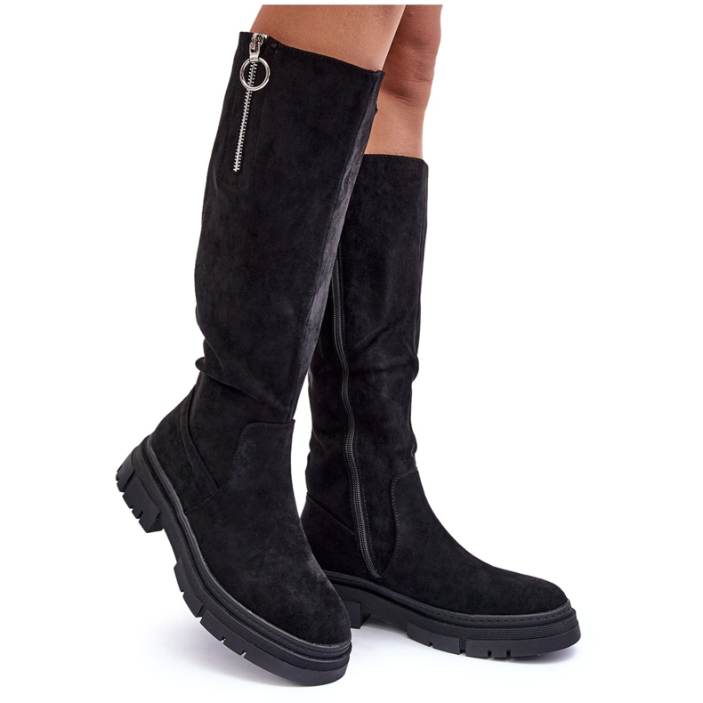 Vinceza Bottines en daim à talon plat et plateforme, Noir Nesina le noir