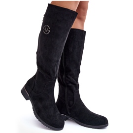 Vinceza Bottes plates en daim pour femmes, noir Albuna
