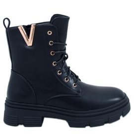 Clend Bottines à lacets militaires noires