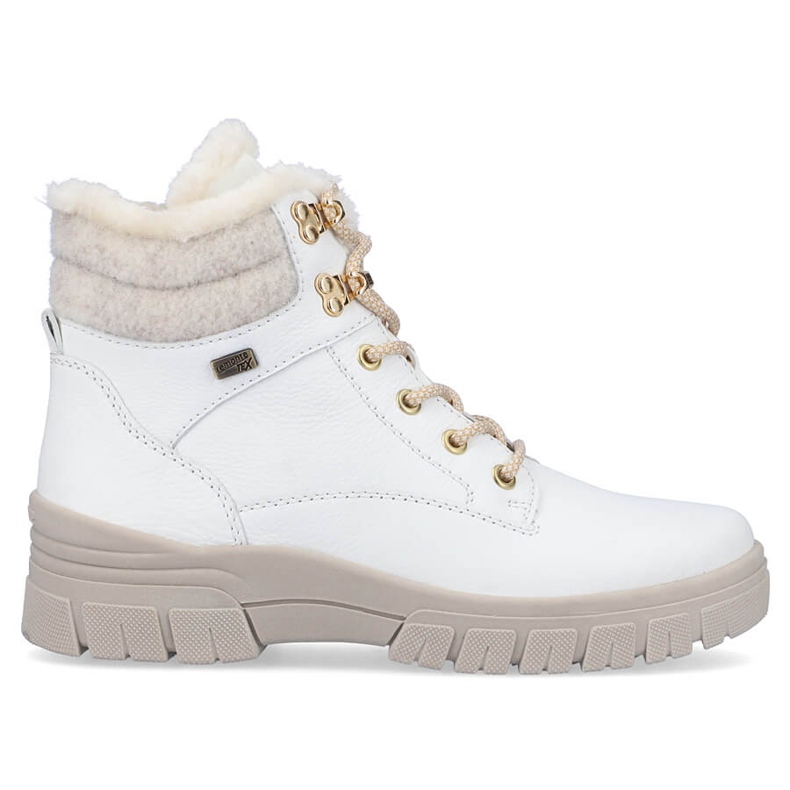 Bottines femme imperméables en cuir isolées avec de la laine, blanc Remonte D0E71-80 blanche