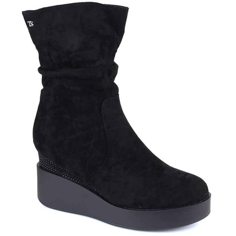 Bottines compensées femme en daim, isolées, noires, T.Sokolski Z23-370 le noir