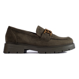 Mocassins femme Shelovet en daim vert foncé noir