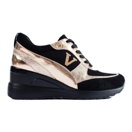 W. Potocki Baskets compensées à lacets Potocki noires et dorées