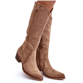 Bottes cowboy en daim Lunah beiges à talons bas