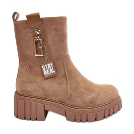 Bottines Plates Femme Massive Daim Beige Lunai