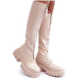 PS1 Bottines en cuir verni sur plateforme massive avec fermeture éclair, Beige Ringo PS1 Bottines en cuir verni sur plateforme massive avec fermeture éclair, Beige Ringo