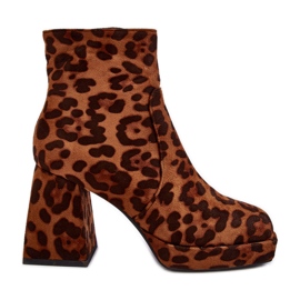 PS1 Bottines En Daim À Talons Gros, Motif Animal, Abnous Marron brun