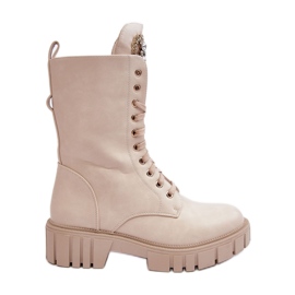 PS1 Bottines de travail en cuir beiges Marx avec décoration de bijoux PS1 Bottines de travail en cuir beiges Marx avec décoration de bijoux