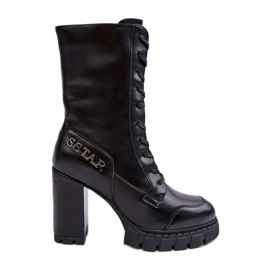 PS1 Bottines à lacets en cuir sur talon haut massif, Black Khariah le noir PS1 Bottines à lacets en cuir sur talon haut massif, Black Khariah le noir