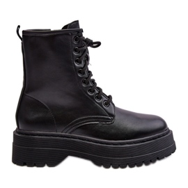 PS1 Bottines Worker À Lacets Et Semelle Épaisse Femme Noir Biancis le noir