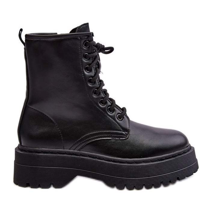 PS1 Bottines Worker À Lacets Et Semelle Épaisse Femme Noir Biancis le noir