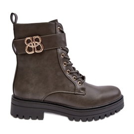 PS1 Bottes de travail pour femmes avec fermeture éclair avec décoration, vert foncé Ciossava
