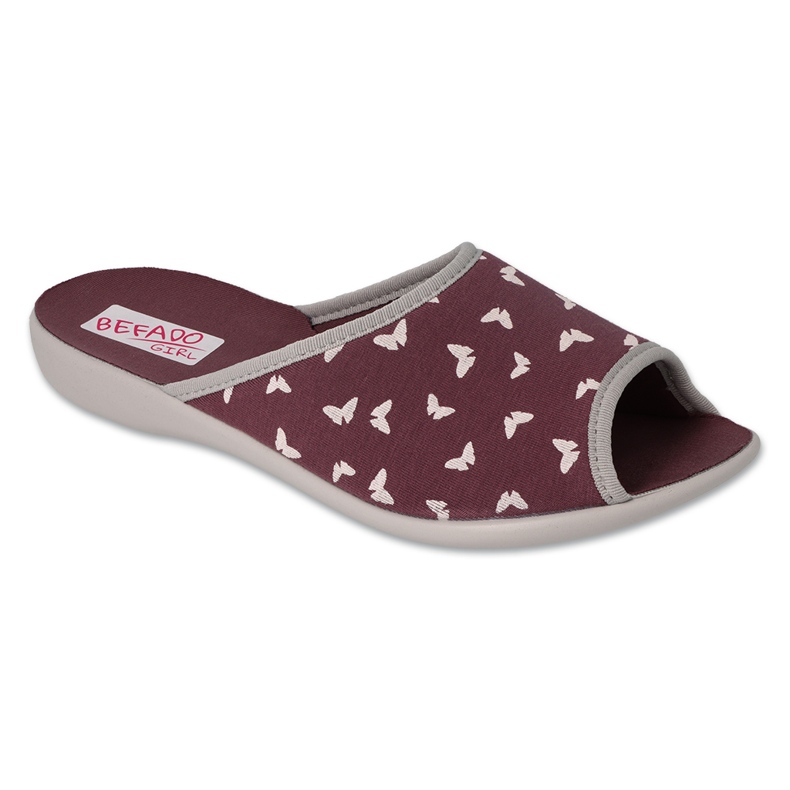 Chaussons femme Befado en pu 254D151, bordeaux avec papillons blancs rouge