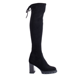 Bottes à talons hauts en daim noir Shelovet le noir