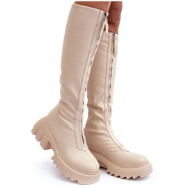 PS1 Bottines en cuir Ringo beige sur plateforme massive avec fermeture éclair