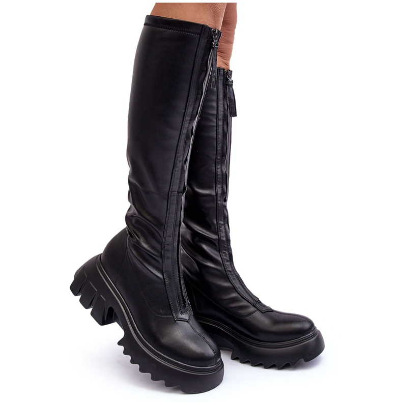 PS1 Bottes en cuir sur plateforme massive avec fermeture éclair, Black Ringo le noir PS1 Bottes en cuir sur plateforme massive avec fermeture éclair, Black Ringo le noir