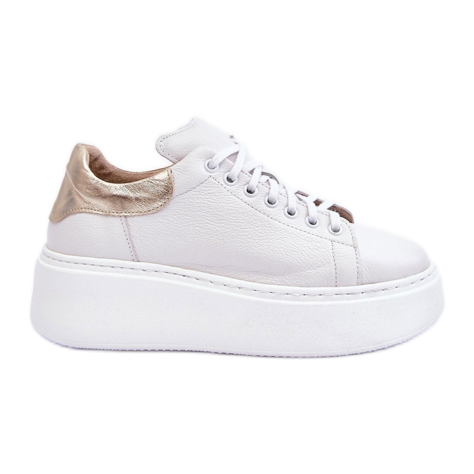 Chaussures de sport en cuir pour femmes sur la plateforme blanc Lemar 10150 blanche