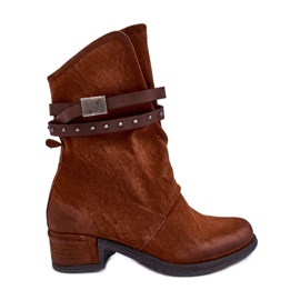 PS1 Bottines Femme Talon Bas Avec Bretelles Camel Thelereia brun