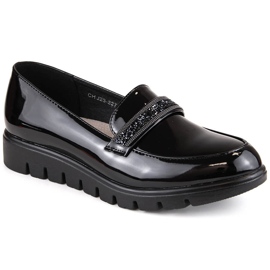 Chaussures confortables, mocassins à enfiler vernis, noir, T.Sokolski J23-327 le noir