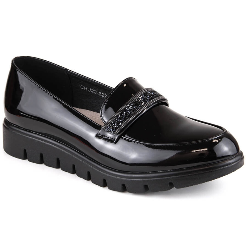 Chaussures confortables, mocassins à enfiler vernis, noir, T.Sokolski J23-327 le noir