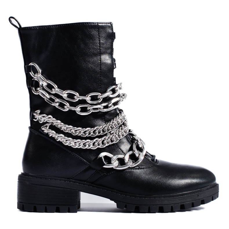 Bottes de travail noires pour femmes avec chaîne Shelovet le noir Bottes de travail noires pour femmes avec chaîne Shelovet le noir